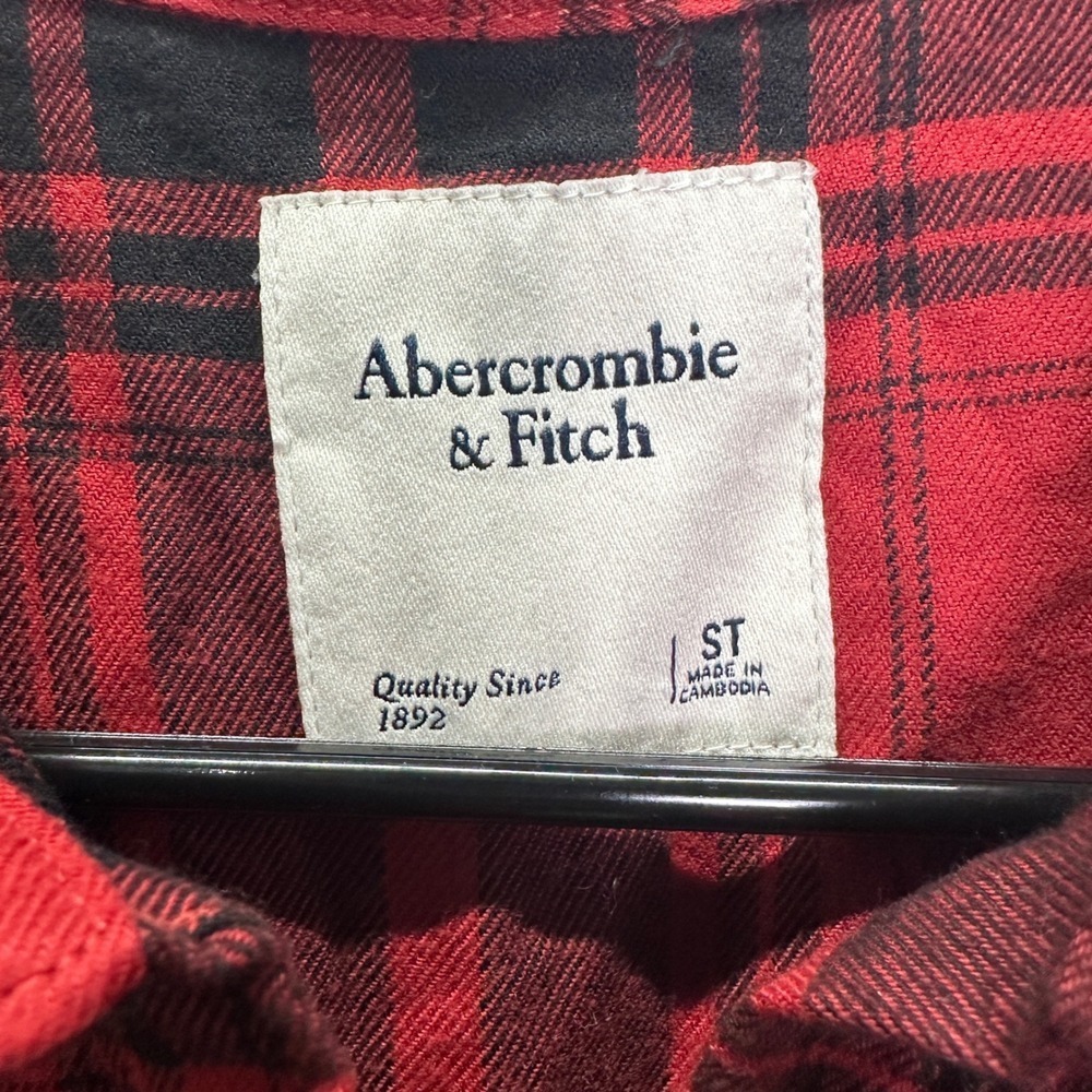 Abercrombie Fitch Red Black Plaid Flannel Shirt Dress Belted Size Small Tall ST - Picture 3 of 5